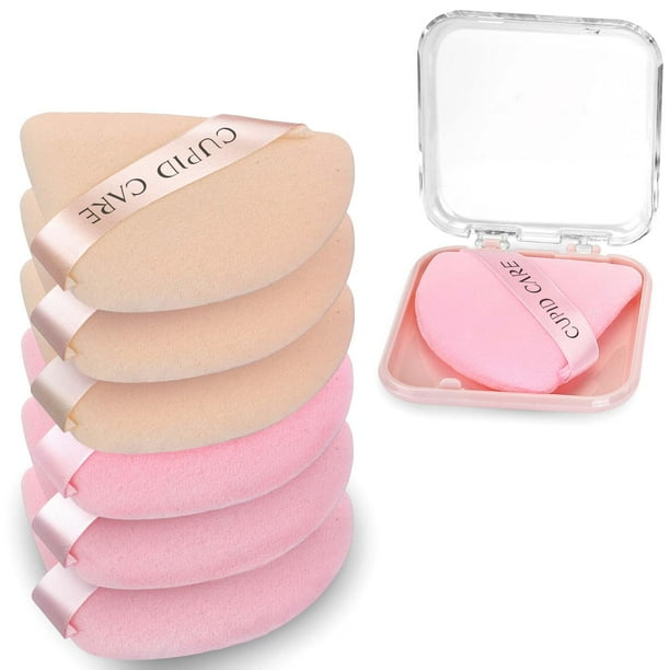 CUPID CARE 6 piezas de esponja de polvo triangular con 2 estuches de viaje, almohadillas de polvo para polvo facial y base, esponja de maquillaje de terciopelo para polvos sueltos, polvo corporal, her