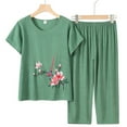 thumbnail image 2 of YOTMKGDO 2 Piece Sets for Women Elderly Floral Print Suit Mother Short Sleeve Cotton Silk Elderly Clothes Trousers Suit Two Piece Set, Sizes XL-4XL, 2 of 3