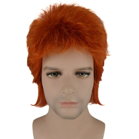 Adult Orange Short Wig 70s Rocker Hair Cosplay David Bowie Party