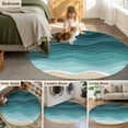 thumbnail image 6 of Turquoise Ombre Stripe Round Rugs 3ft, Summer Beach Abstract Waves Moires Non Slip Washable Rug Runner, Low Pile Indoor Floor Carpet Mat Bathroom Rugs for Living Room, Bedroom, Kids Room, 6 of 9