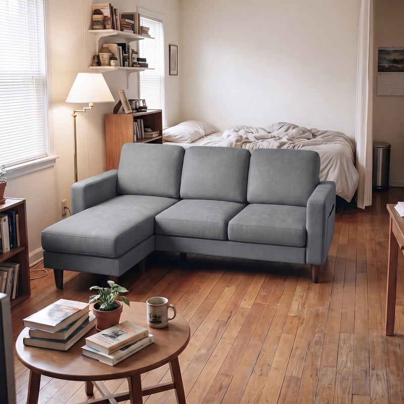 Lacoo L-Shaped Sofa Couch, 72" Modern Reversible Chaise Cloud Sofa with Cushions for Living Room, Apartment and Small Space, Dark Gray