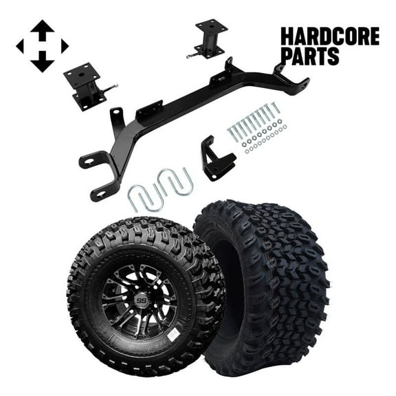 Hardcore Parts 4" Drop Axle Lift Kit for EZGO Marathon (1975-1993) Electric Golf Cart with 10" Machined/Black 'Lancer' Wheels and 22"x11"-10 DOT rated All-Terrain tires