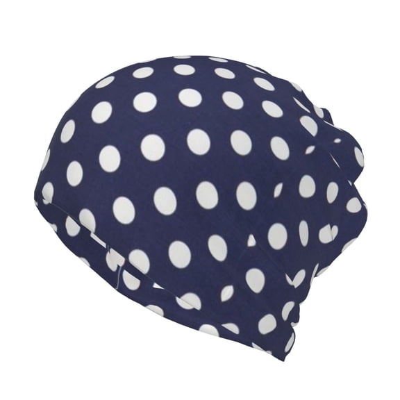 Women Polka Dot Navy Pattern Slouchy Beanie Hat Stretch Turban Hats Headwear Caps Baggy Skull Sleep Scarf