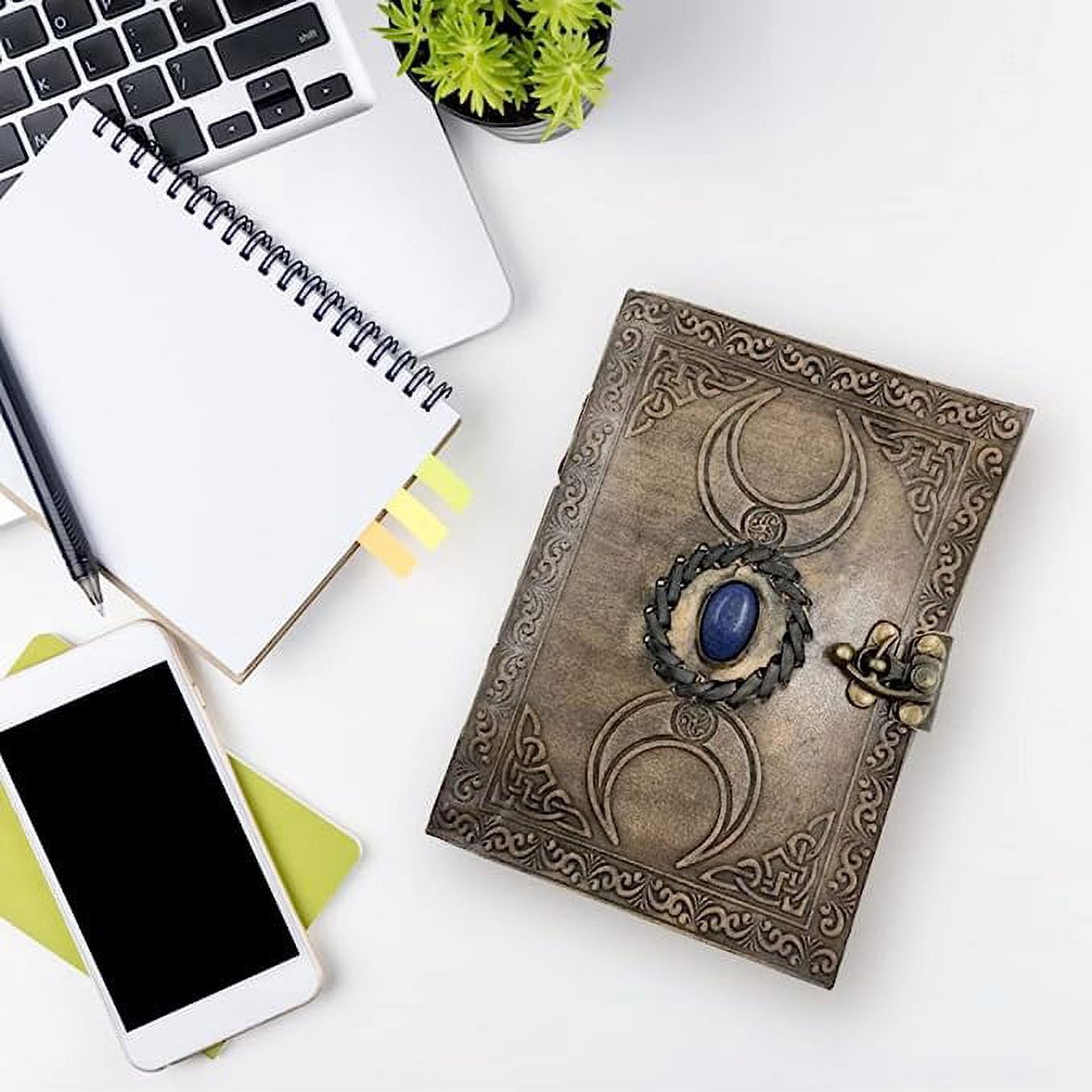 OVERDOSE Vintage Moon Design Stone Leather Journal With Brass C-Lock - Handmade Unlined Paper Leather Bound Journal | Sketchbook & Notebook - Drawing Journal - 5 x 7 inches | 12 x 17 cm | A6