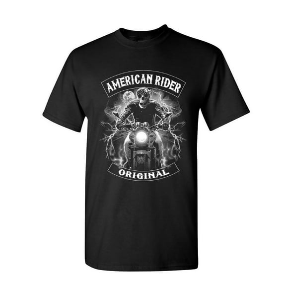 Tee Hunt Original American Rider T-Shirt Skull Face Route 66 Biker MC Mens Shirt