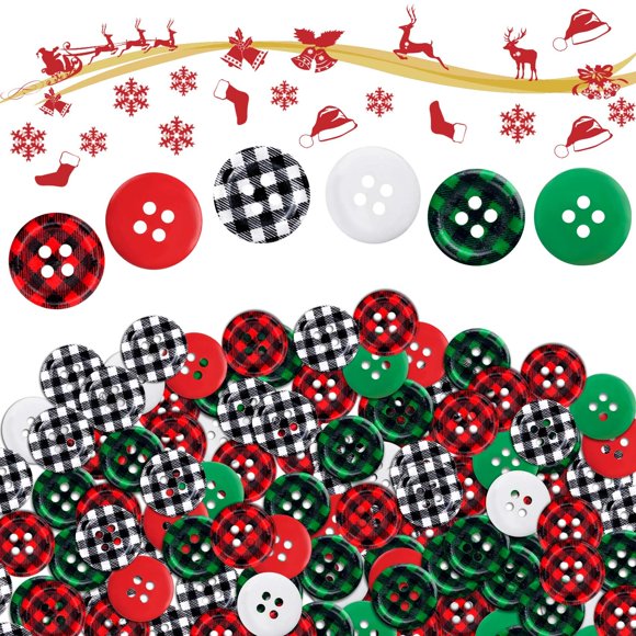 Botones de costura PAGOW, 210 unidades, tela escocesa navideña de madera, 15 mm