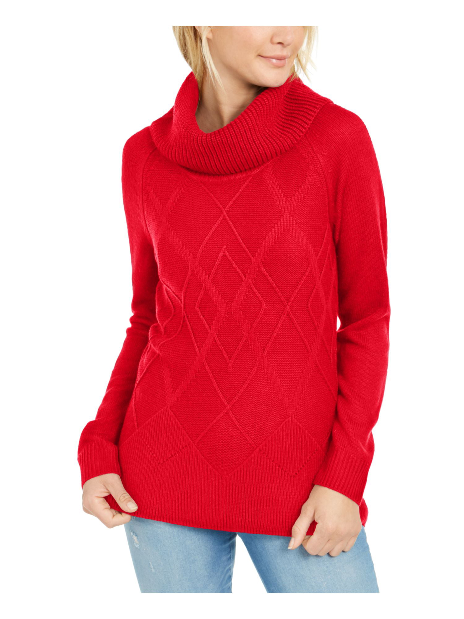TOMMY HILFIGER Womens Red Cable Knit 