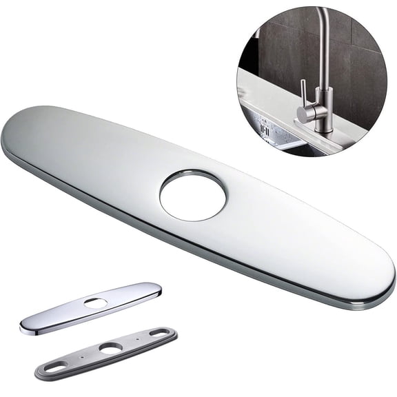 Fixdono 10-Inch Faucet Hole Cover Plate, Stainless Steel Escutcheon for Kitchen Sink, Covers Unused 1–3 Hole Sinks, Easy No-Tool Installation, Silver