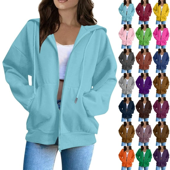 Inglocry Women's Zip Up Hoodies Oversized Sweatshirt 2025 Fall Winter Trendy Long Sleeve Casual Lightweight Y2K Hooded Jacket Coffee S