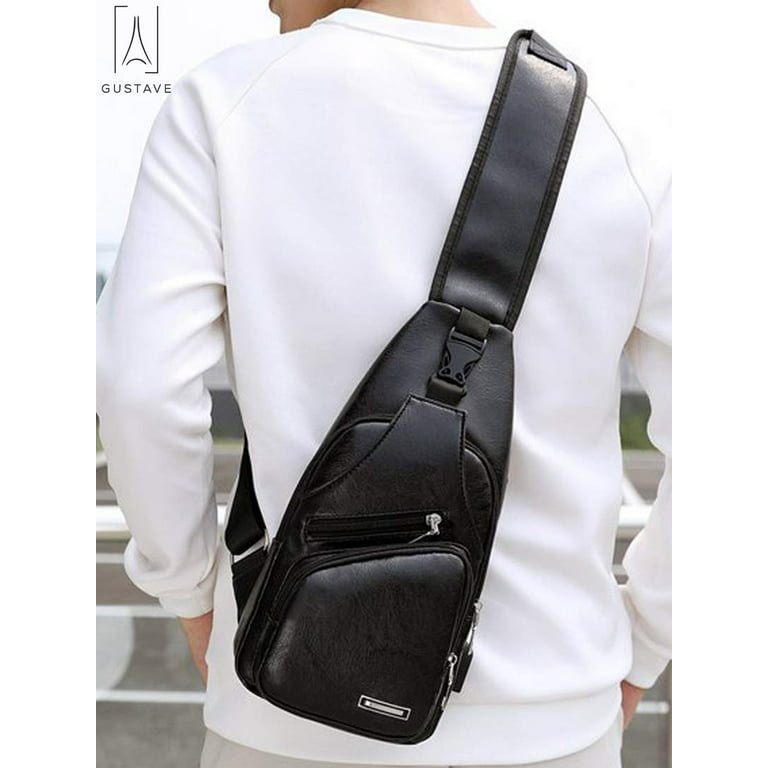 Gustave Canvas Sling Bag for Men & Women Anti-Theft Chest Shoulder Bag  Vintage Casual Crossbody Backpack Messenger Bag for Travel Hiking Black 