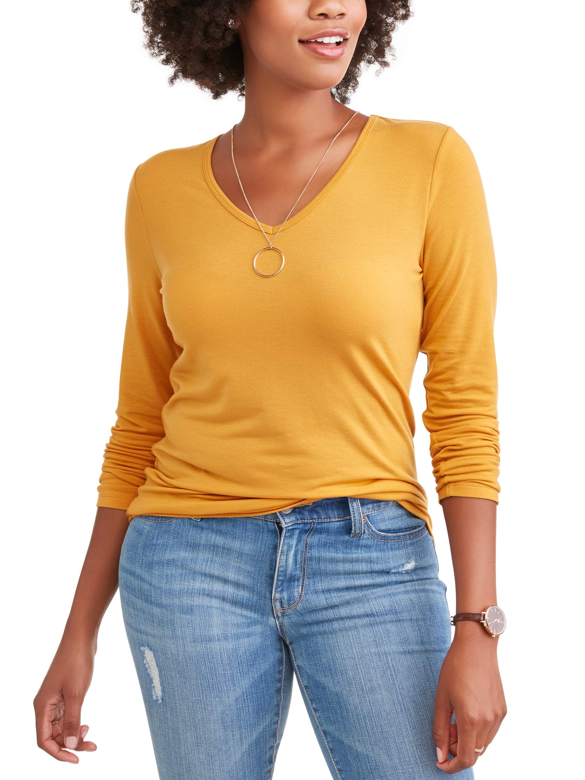 Time and Tru - Women's Long Sleeve V-Neck T-Shirt - Walmart.com - Walmart.com