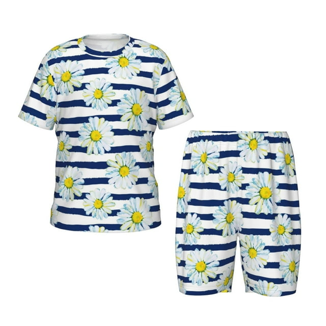 Balery Daisy Striped Nautical Conjunto de Pijama Infantil de Manga Corta con Estampado – Ropa de Dormir de Algodón Suave-Small