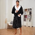 thumbnail image 2 of Vulcanodon Mens Robe with Hood,Full Length Plush Robe for Men Contrast Thick Fleece Bathrobe (Black, Large-X-Large), 2 of 6