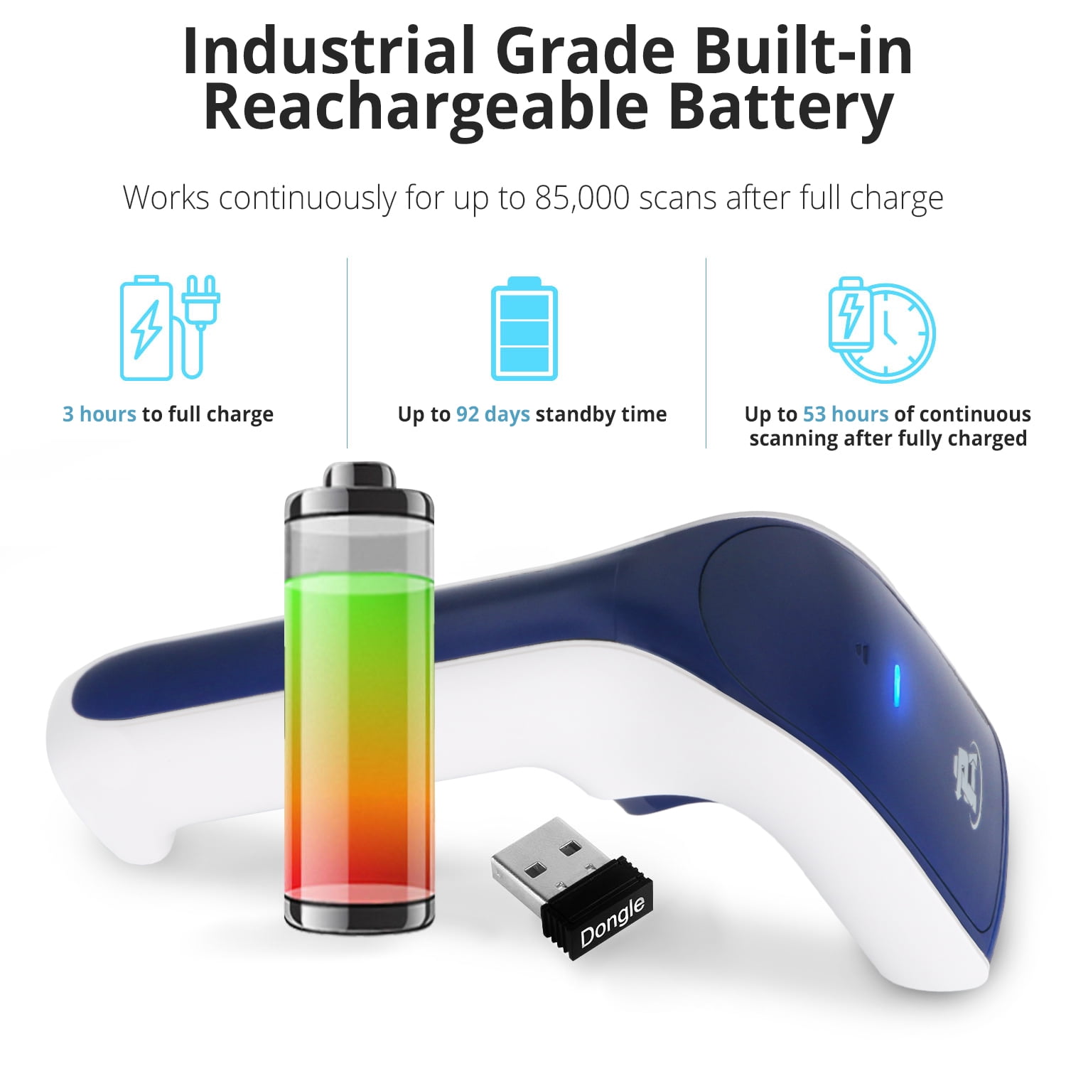 ScanAvenger SA3500 1D Wireless Barcode Scanner - Bluetooth, Wi-Fi, USB, Rechargeable Handheld
