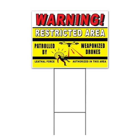 Warning Restricted Area Drones (18 x 24 ) Yard Sign Includes Metal Step Stake
