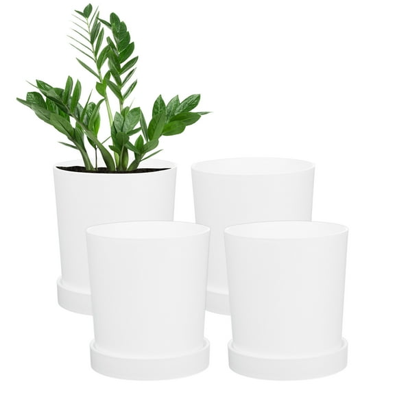 Uxcell 4 Pack Plant Pots 4.5 inch Plastic Flower Pots with Drainage Holes for Cactus Planters for Indoor Plants White