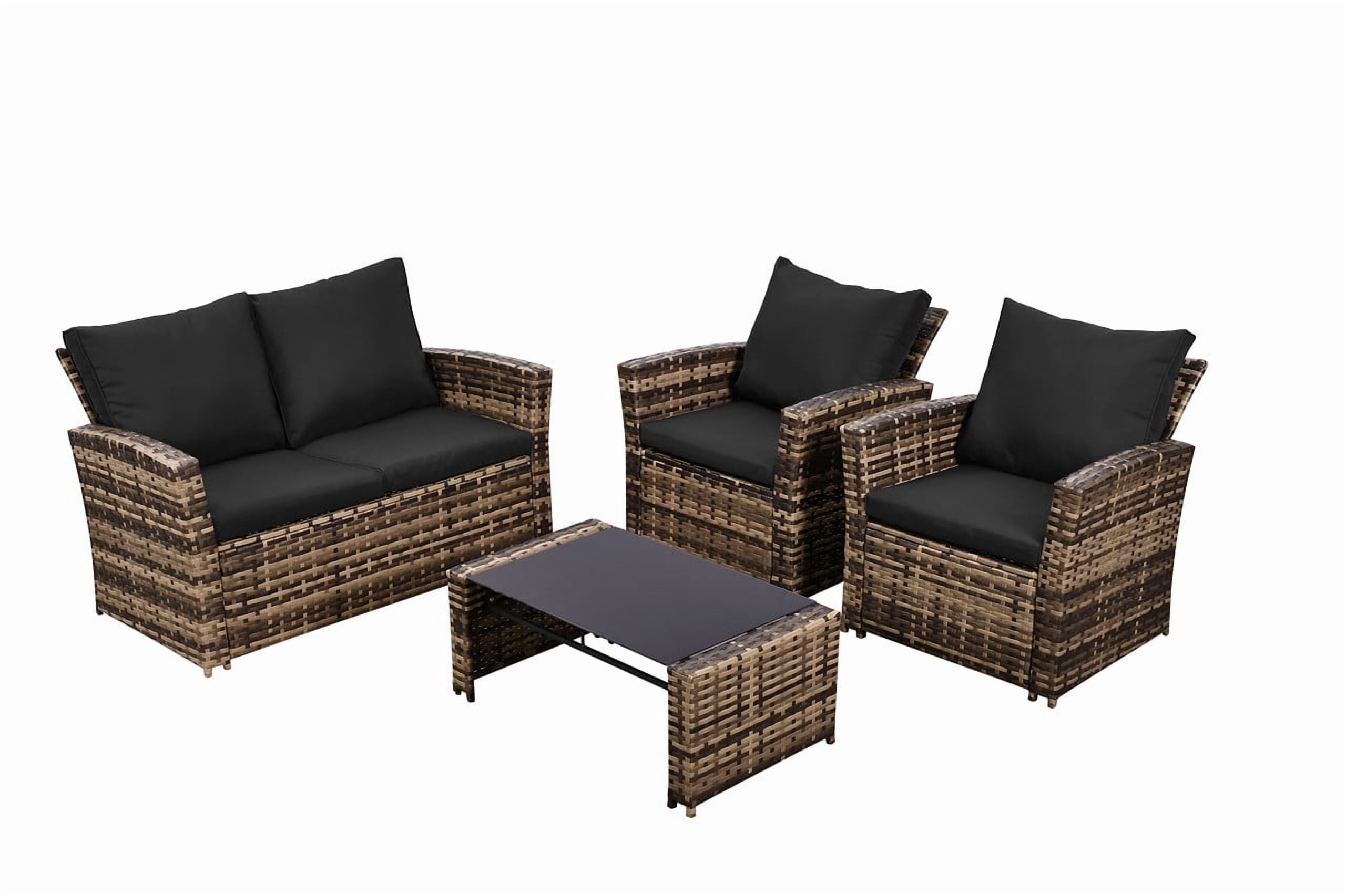Howcool 4‑Piece Patio Furniture Set,Wicker Outdoor Rattan Sectional Sofa with Cushions, Pillows & Glass Table,All‑Weather Outdoor Conversation Set for Garden, Porch, Backyard, Patio