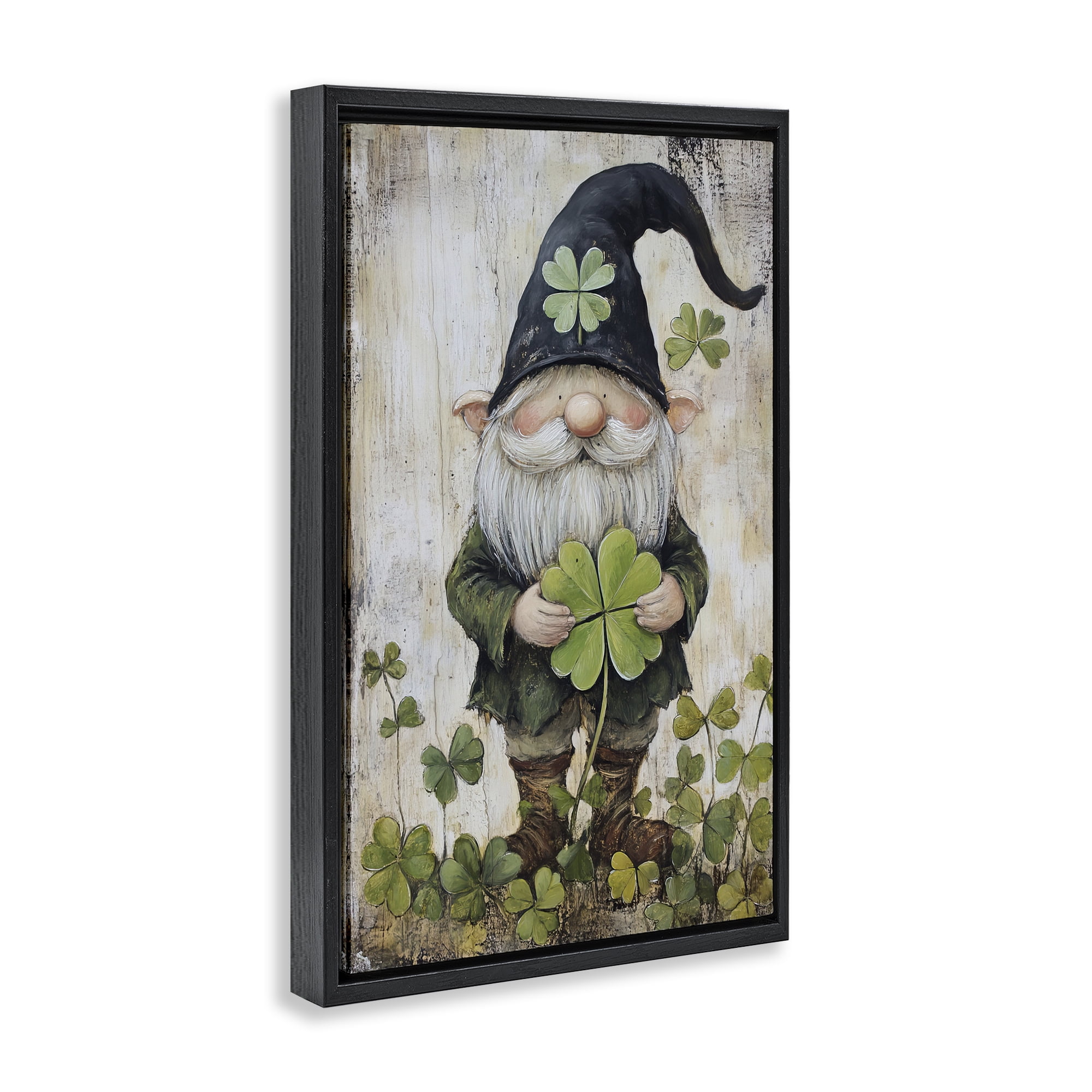 Stupell Industries Cottage Shamrock Gnome Black Framed Floater Canvas Wall Art, design by Tina LeCour