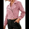 thumbnail image 1 of Chaqueta Corta de con Cinturón para Mujer, Chaqueta de Moto, Abrigo Rosa XL, 1 of 9
