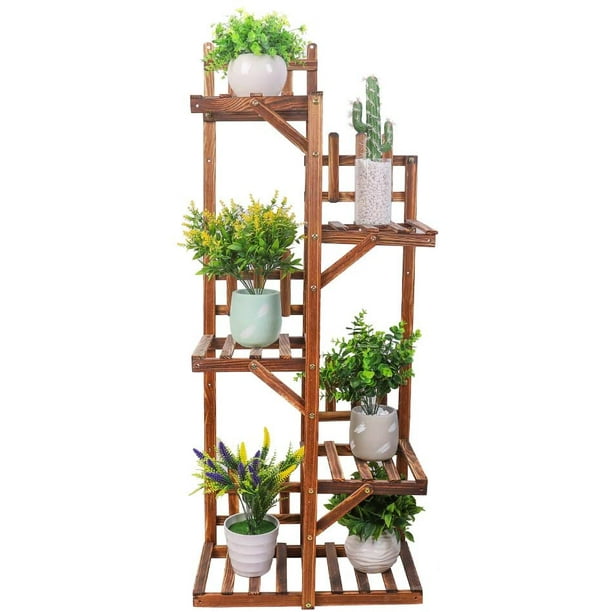 Outdoor Wooden Plant Ladder Stand, 5Tiered Planter Stand Flower Rack