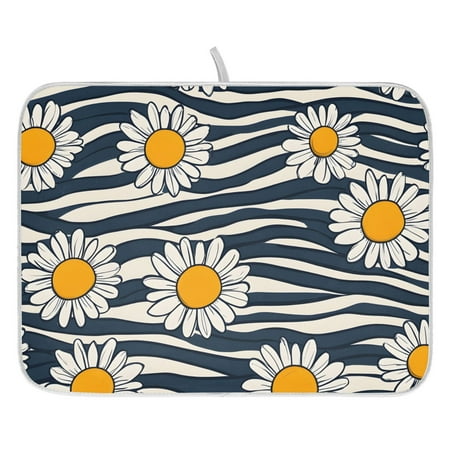 

Ryvnso Daisy Flowers Stripes Dish Dry Mat for Kitchen Counter Absorbent Drainer Pad 18x24in