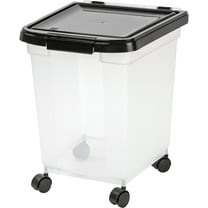 IRIS USA 25 Lbs / 32.5 Qt WeatherPro Airtight Pet Food Storage Container with Removable Casters, for Dog Cat Bird and Other Pet Food Storage Bin, Keep Fresh, Translucent Body, Clear/Black