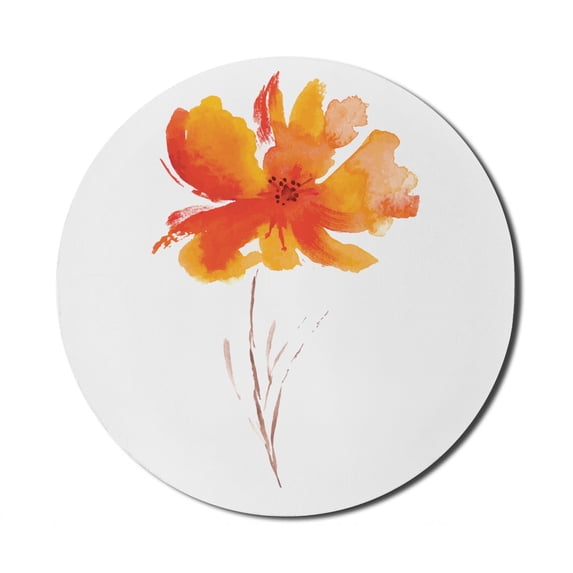 Watercolor Flower Mouse Pad for Computers, Single Poppy Flower on Plain Clear Background Nature Inspired Romantic, Round Non-Slip Thick Rubber Modern Mousepad, 8" Round, White Orange, by Ambesonne