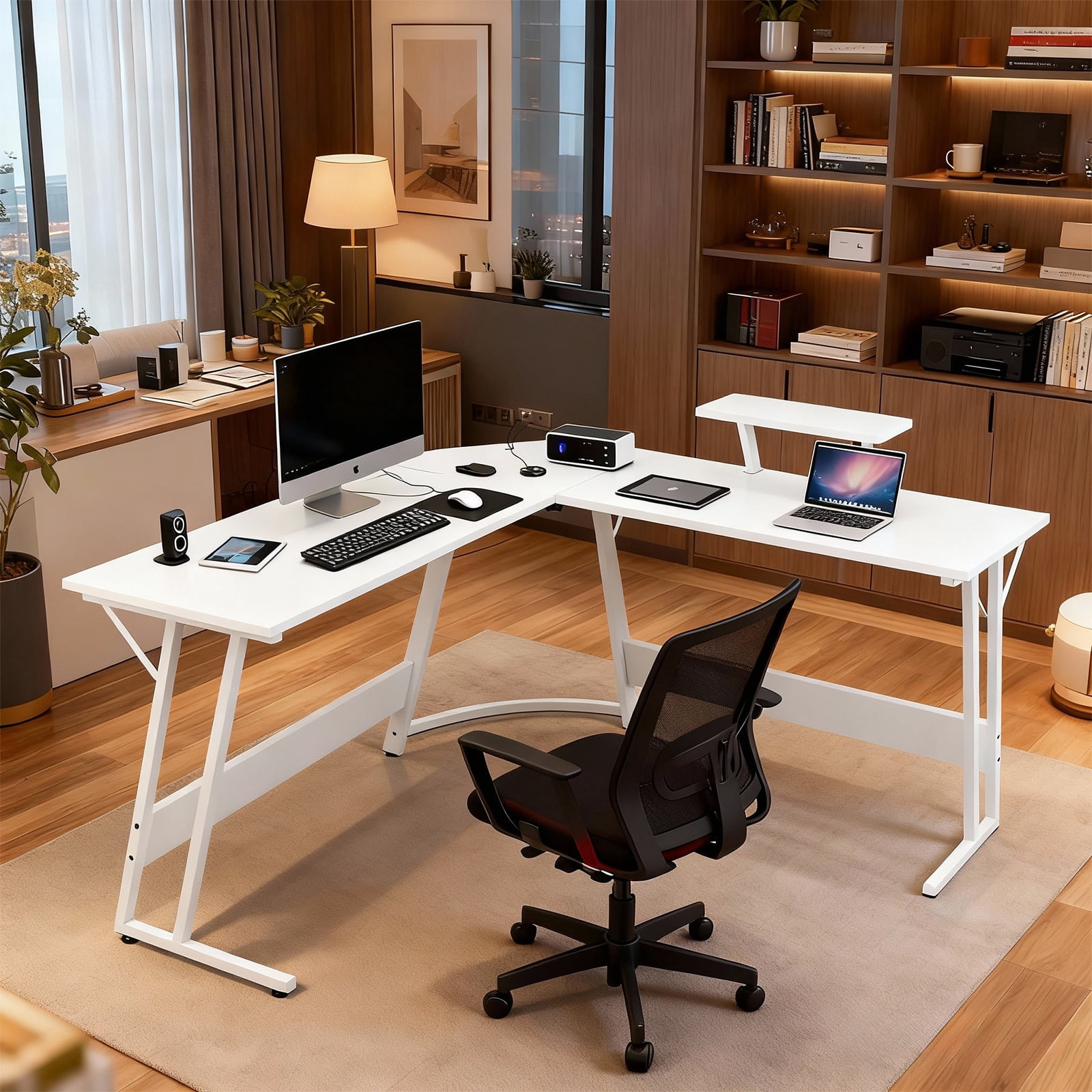 CL.HPAHKL L Shaped Gaming Desk, Computer Desk Corner Desk with Monitor Stand&Large Wooden Desktop, PC Gaming Desk Table for Home Office Sturdy Writing Workstation (White, 50 inch)