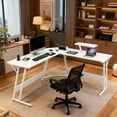 thumbnail image 3 of CL.HPAHKL L Shaped Gaming Desk, Computer Desk Corner Desk with Monitor Stand&Large Wooden Desktop, PC Gaming Desk Table for Home Office Sturdy Writing Workstation (White, 50 inch), 3 of 9