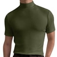 thumbnail image 2 of Men Short Sleeves Top High Elasticity Pure Color Turtleneck Slim Fit Undershirt Pullover OD Green S Rawiri, 2 of 6