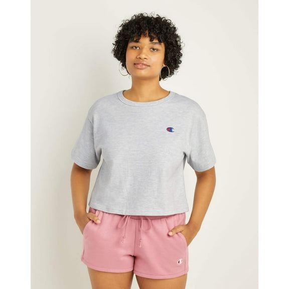 Champion Womens Heritage Cropped T-Shirt C Logo Silver Grey WL956 551260 2UC