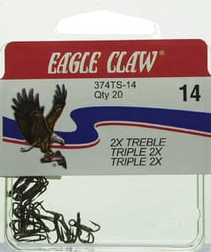 (2 pack) Eagle Claw 374TSH-14 2X Treble Hook, Bronze, Size 14, 20 Pack