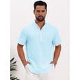 thumbnail image 4 of DARING DIVA Men's Solid Color Stand Collar Short Sleeve Henley Shirts 2XL Light Blue, 4 of 7