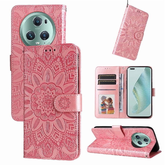 Funda tipo cartera GANGXUN para Honor Magic 5 Pro , diseño girasol, cuero PU, soporte, cierre magnético, tarjetero