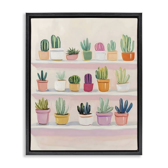 Stupell Industries Cactus Shelf Arrangement Black Framed Floater Canvas Wall Art, design by The Prints Vibe