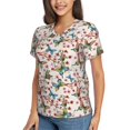 thumbnail image 2 of Zufioo Watercolor Floral With Butterflies Print Women's Classic V-neck T-shirt, V-neck Short-sleeved Tops Home Wear, Suitable for Daily Life, Work, Outdoors-Medium, 2 of 8