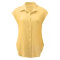 thumbnail image 2 of QLEICOM Womens Casual Tops, Plus Size Summer Shirt, Fashion Elegant Solid Cotton And Linen Button Blouse, Lapel Neck Short Sleeve Cardigan Buttons Blouse Tunic Tops Yellow S, 2 of 5