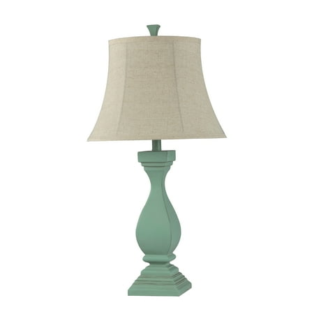 Misting Lamp - Poly Table Lamp - Oatmeal Softback Fabric Shade - Sea Mist Blue Finish