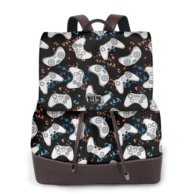 Easygdp Cool Gamepad Mochila de Cuero para Mujeres, Bolso de Hombro, Bolsos de Mano de Moda para Trabajo y Viajes