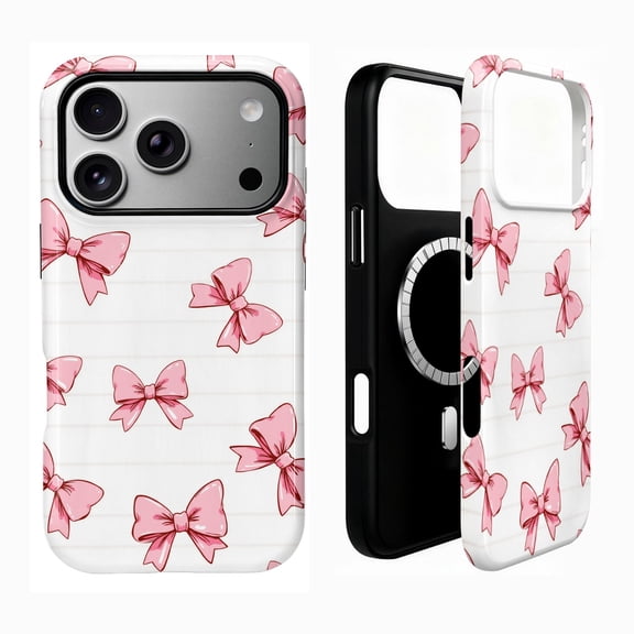SKLYDDI Cute Pink Bows Case for iPhone 17 Pro Max, Compatible with MagSafe - 263