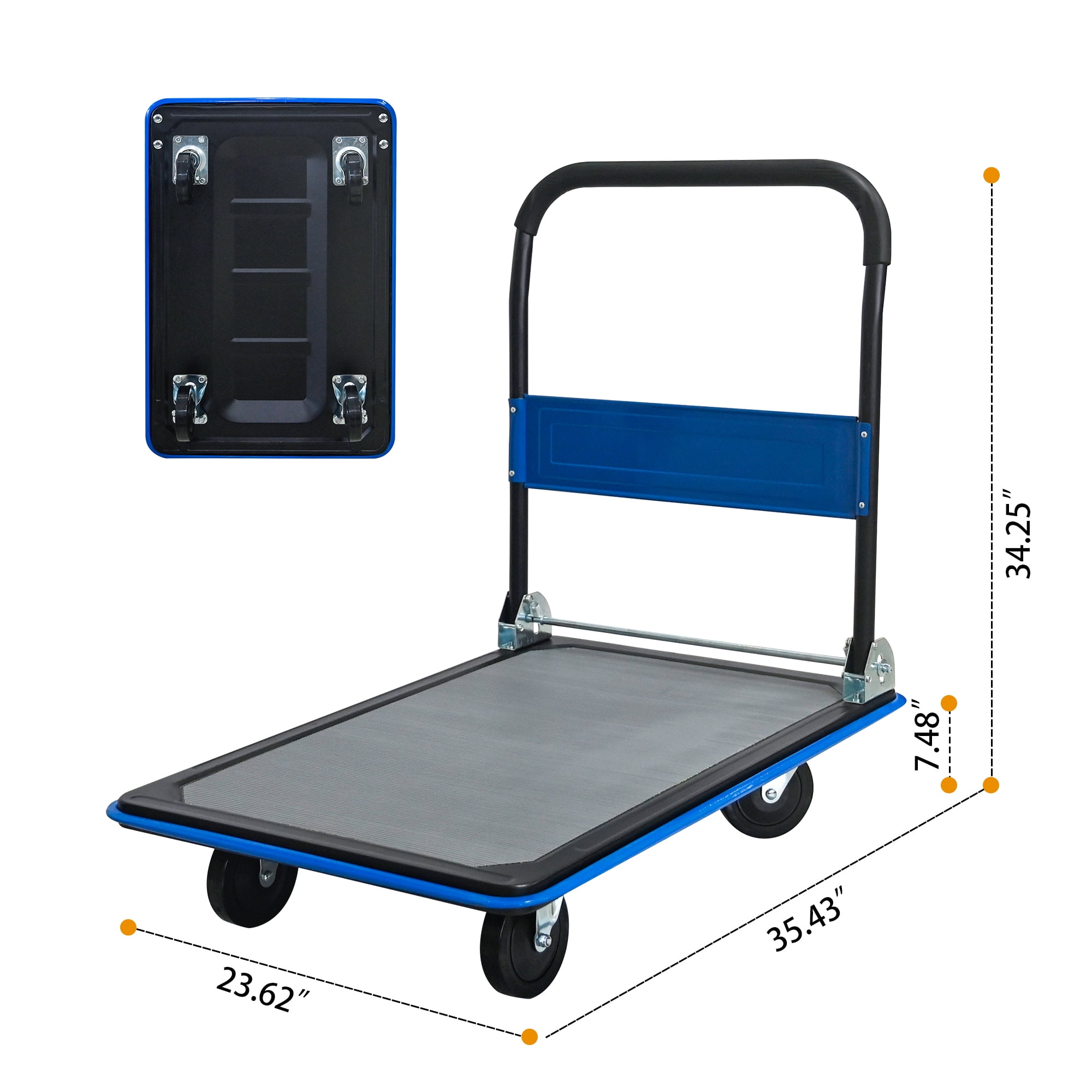 Garge Utility Cart, 660lbs Heavy Duty Capacity Platform Hand Truck 360 Degree Swivel Wheels Foldable Push Hand Cart for Loading and Storage, Warehouse