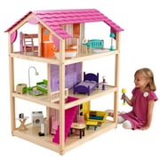 KidKraft So Chic Wood Dollhouse, Almost 4' Tall with Wheels & 46 Pieces, Assembly Required