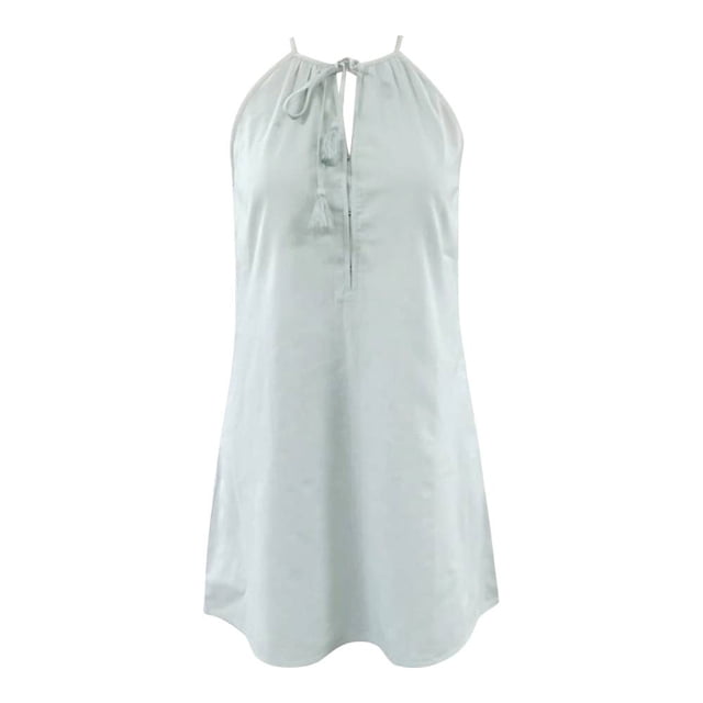 Vestido George para Mujer Tipo Lino Cuello Halter Sin Manga Escote Amplio Verde Talla EG