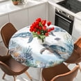 thumbnail image 2 of Sea Turtle Coastal Table Cloth, Round Fitted Tablecloths with Elastic Edge, Summer Beach Coral Ocean Blue Nautical Wipeable Waterproof Table Cover for Kitchen Wedding 55-60 Inches, 2 of 4