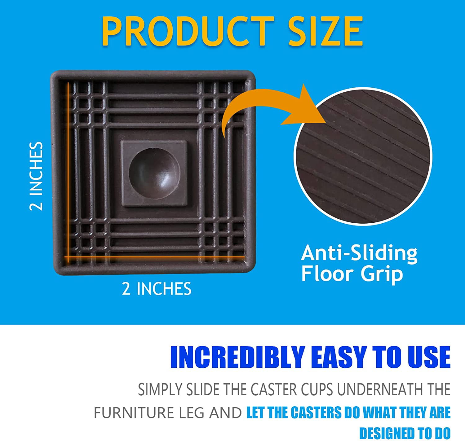 4 Square Round Rubber Furniture Leg Caps Pad Caster Cups Anti-Sliding Floor Grip 