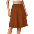 thumbnail image 5 of LWavelet Button-Front Midi Skirt with Side Pockets Women Daily Casual Structured Versatile Bottoms Light Brown S, 5 of 7