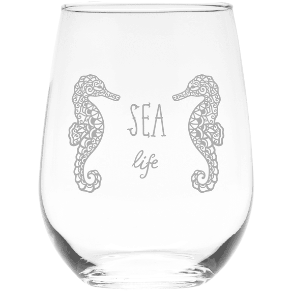 C&M Personal Gifts 17 oz Sea Life with Sea Horses Stemless Wine Glass