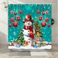 thumbnail image 2 of Merry Christmas Snowman Shower Curtain for Bathroom, Vintage Winter Snow Teal White Red Fabric Shower Curtains Set, Rustic Farmhouse Christmas Tree Snowflake Restroom Decor Accessories, 69X70IN, 2 of 4