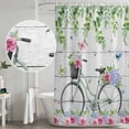 thumbnail image 5 of Spring Shower Curtain, Waterproof Shower Curtains for Bathroom, Bicycles Botanical Rose Leaves Butterfly Wood Grain Washable Fabric Bathtub Curtain Set Bath Decor with 12 Hooks 48"x72", 5 of 8