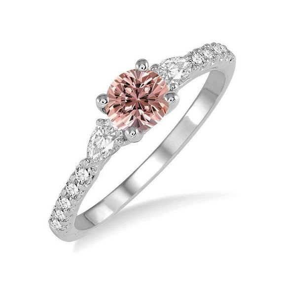 1 Carat Round and Pear cut Morganite and Diamond Engagement Ring in 14k White Gold affordable morganite diamond engagement ring
